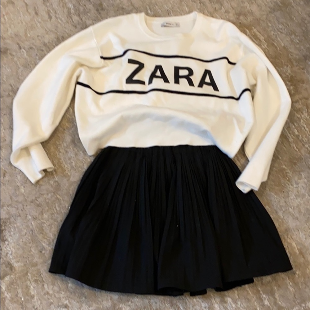 ZARA BLACK poly pleat ELASTIC WAIST SKIRT XS